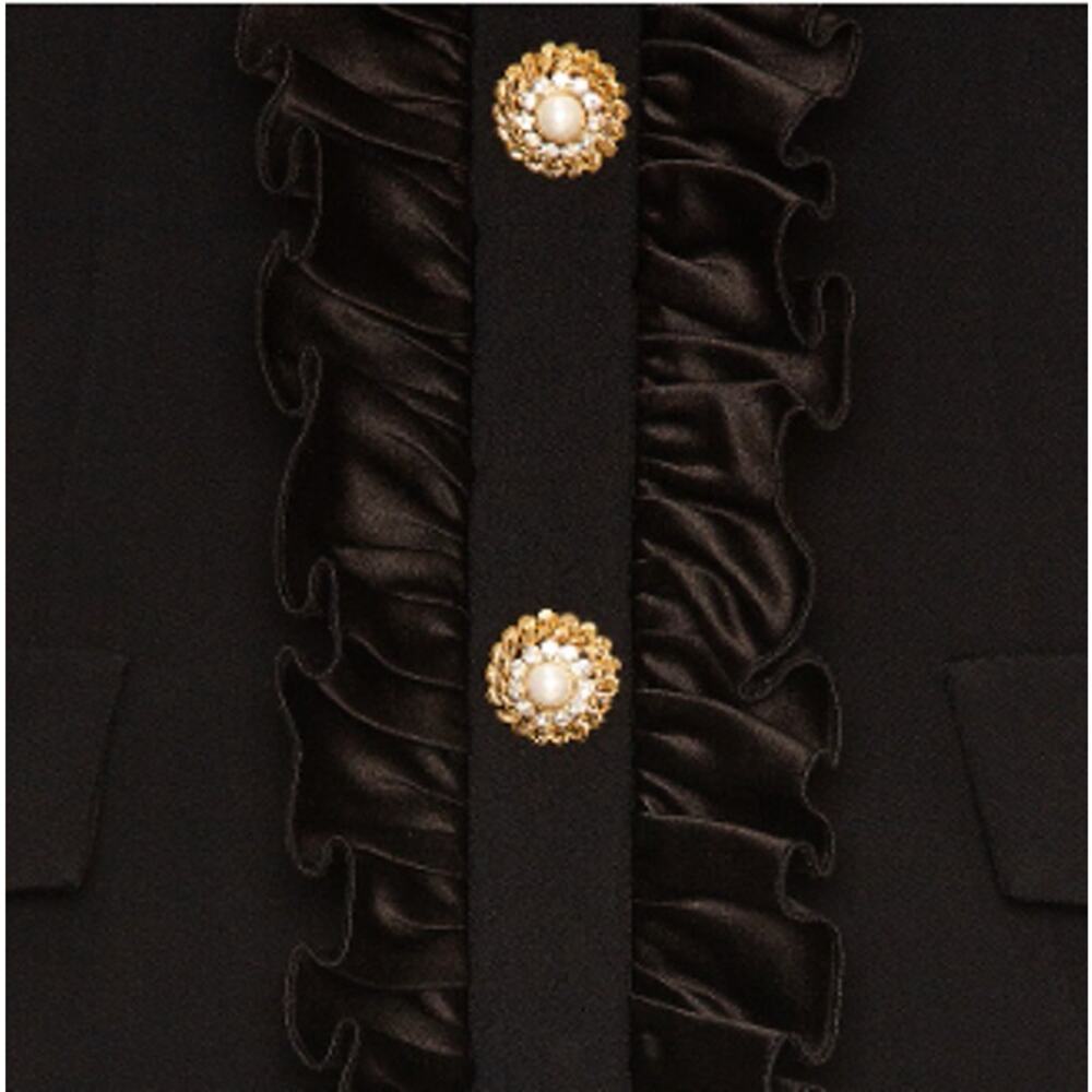 Alessandra Rich Black Rhinestone Long Sleeve Ruffle Mini Dress sz S - Picture 8 of 15